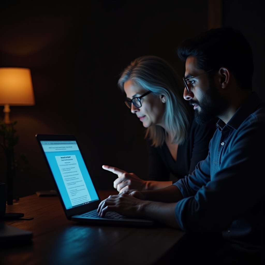 Participant revizuind un text pe laptop alături de un facilitator, pregătire pentru publicare